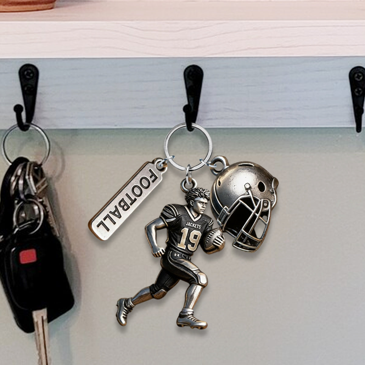 Personalized Adult Latino American Football Player Keychain With Charms