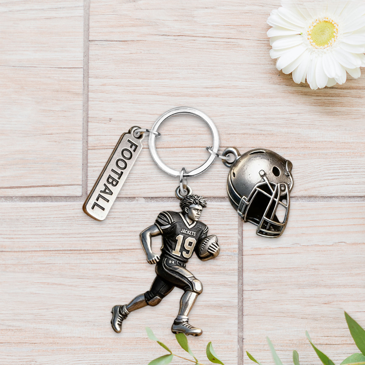 Personalized Adult Latino American Football Player Keychain With Charms