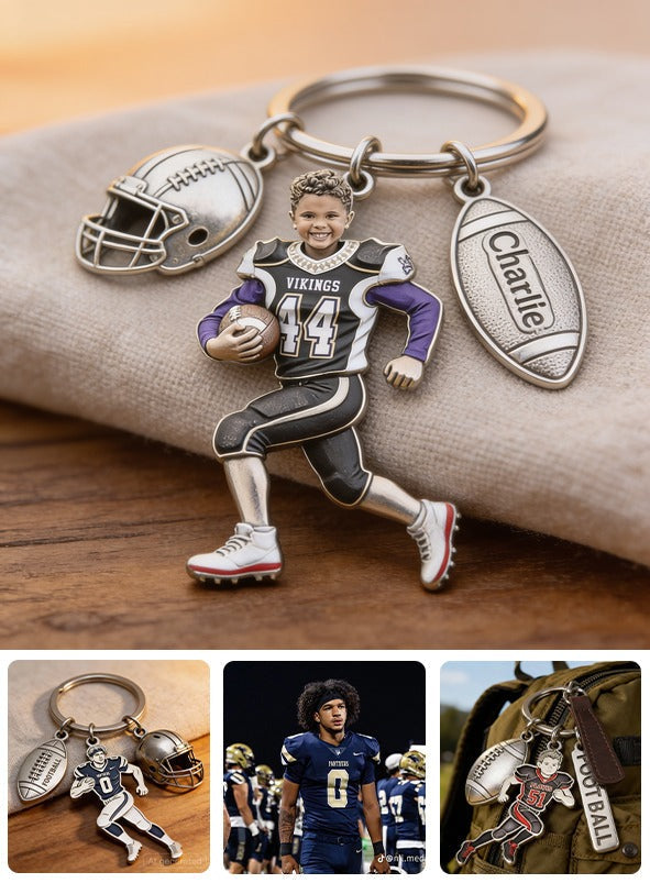 Personalized Latino Youth American Football Player Keychain with Charms