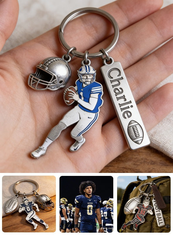 Personalized Adult Latino American Football Player Keychain With Charms