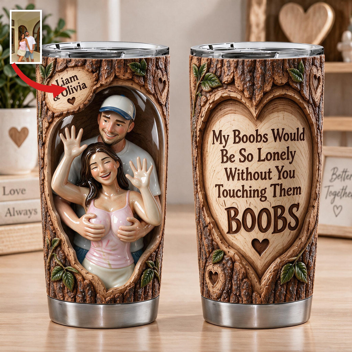 Custom Photo Funny Naughty Latino Couple Tumbler, Husband Wife Gift