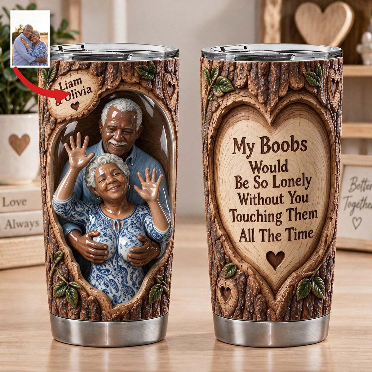 Custom Photo Older Black Couple Funny Spicy Couple Tumbler