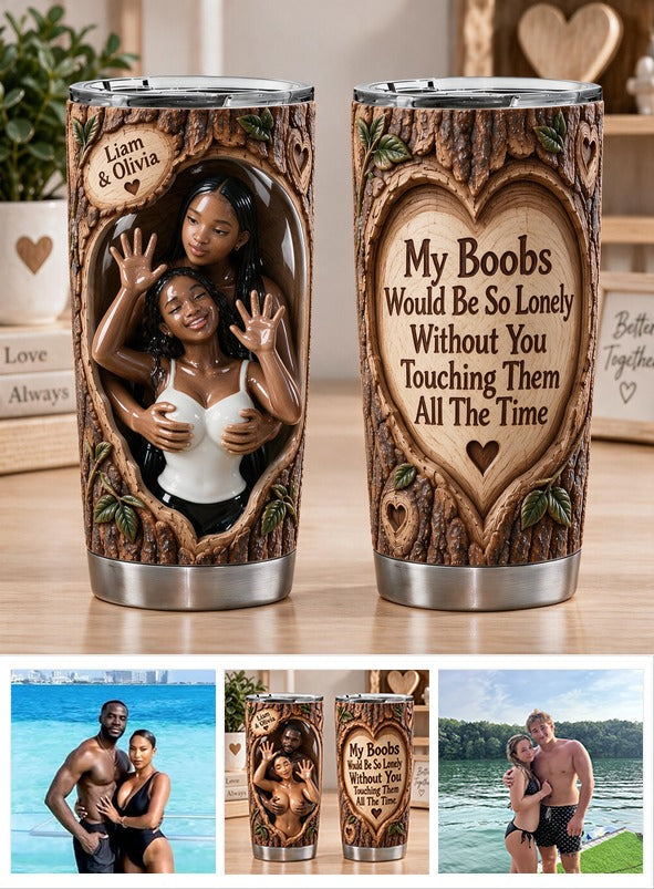 Custom Photo Black Lesbian Couple Funny Spicy Tumbler LGBT Couple Gift