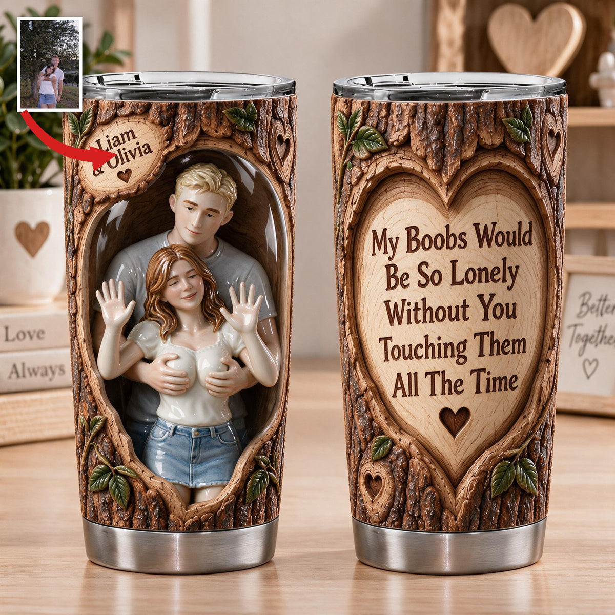 Custom Photo Funny Naughty Husband Wife Couple Tumbler, Spicy Couple Gift
