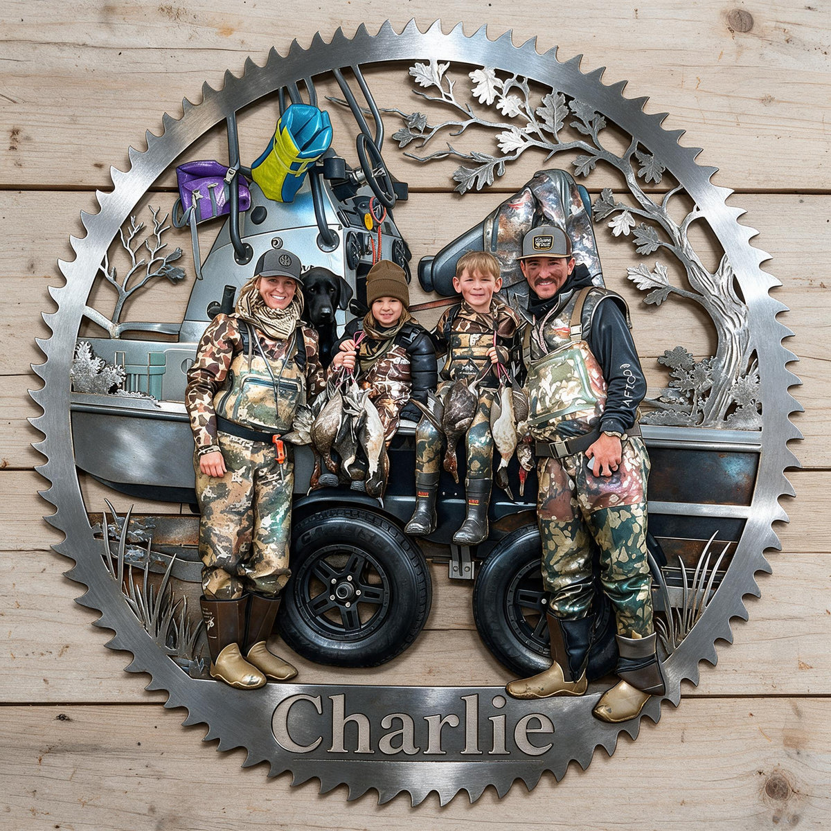 Personalized Hunting Family 3D Cut Metal Sign Wall Decor Gift