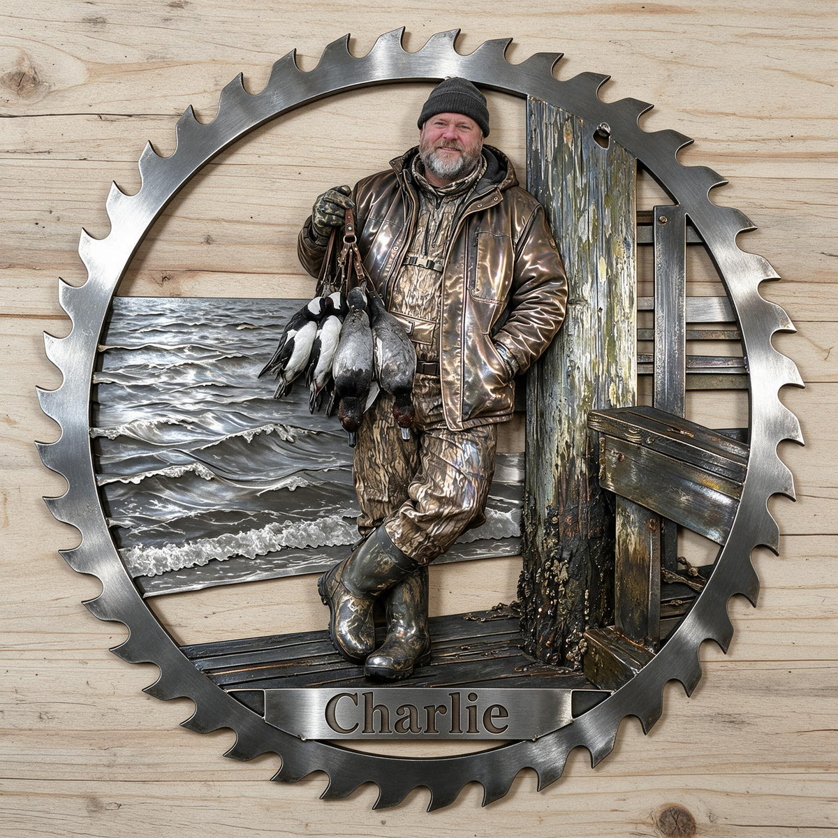 Personalized Middle-Aged Duck Hunter 3D Cut Metal Sign Hunting Wall Decor
