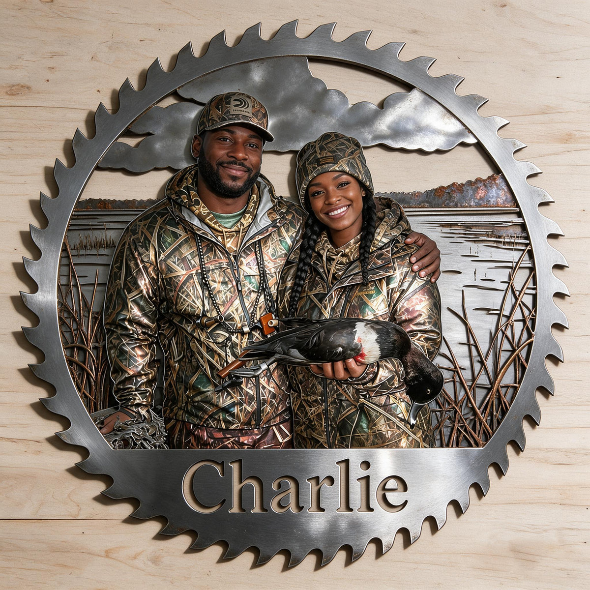 Personalized Black Hunting Couple 3D Cut Metal Sign Hunting Wall Decor Gift