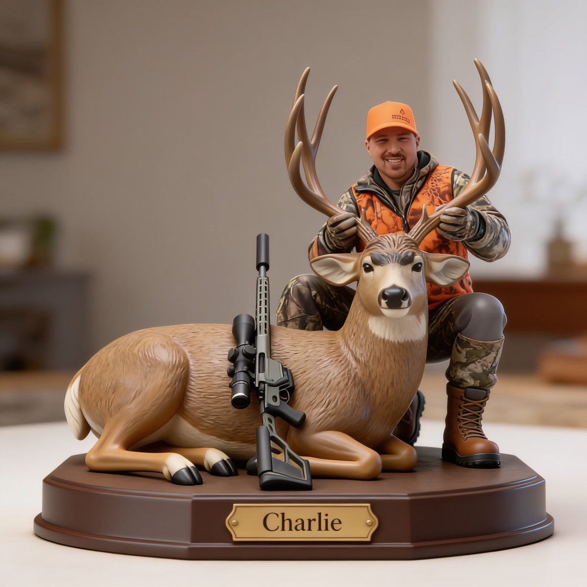 Personalized Middle-Aged Hunter with Deer Custom Shaped Acrylic Plaque Hunting Gift
