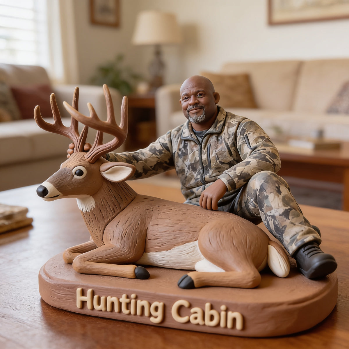 Personalized Middle-Aged Black Hunter with Deer Custom Shaped Acrylic Plaque Hunting Cabin Decor