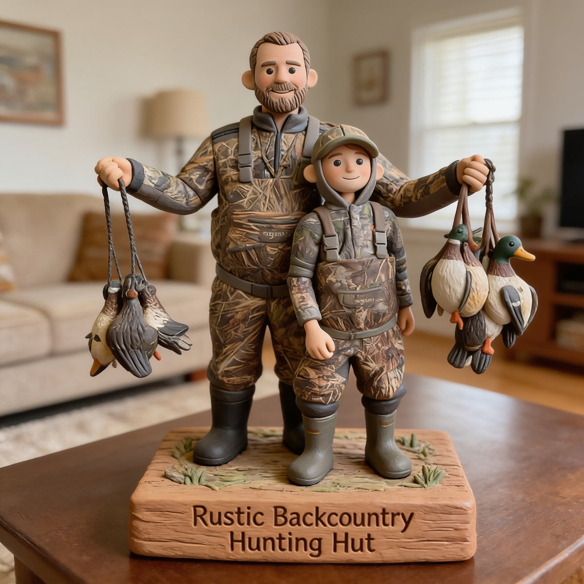 Personalized Father and Child Duck Hunters Custom Shaped Acrylic Plaque Hunting Gift