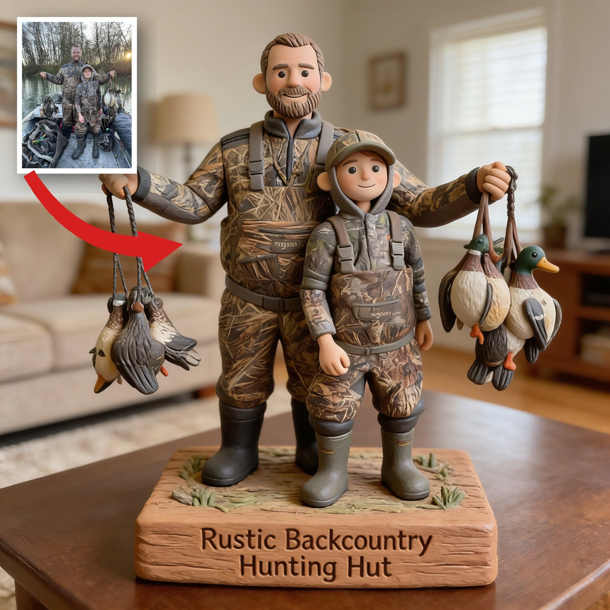 Personalized Father and Child Duck Hunters Custom Shaped Acrylic Plaque Hunting Gift