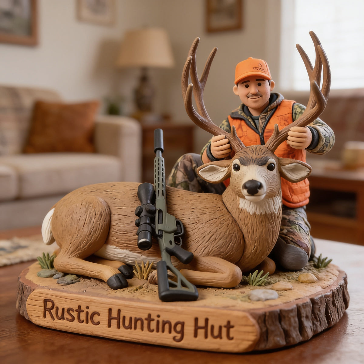 Personalized Middle-Aged Hunter with Deer Shaped Acrylic Plaque Hunting Gift