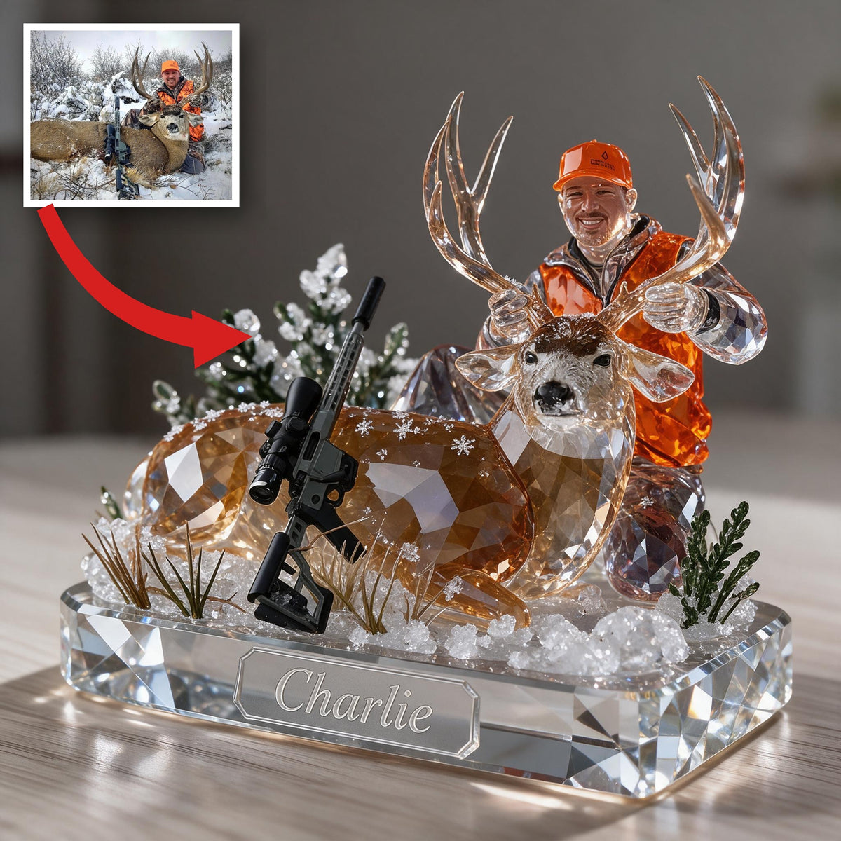 Personalized Middle-Aged Hunter with Deer Custom Shaped Acrylic Plaque Hunting Gift