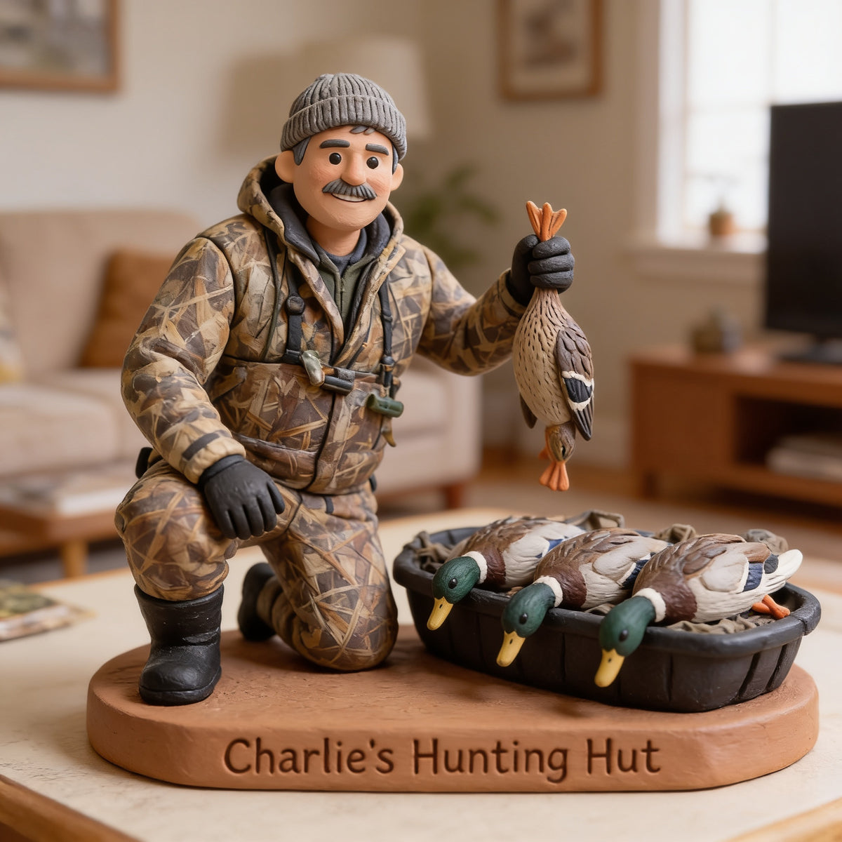 Personalized Middle-Aged Latino Duck Hunter Custom Shaped Acrylic Plaque Hunting Gift