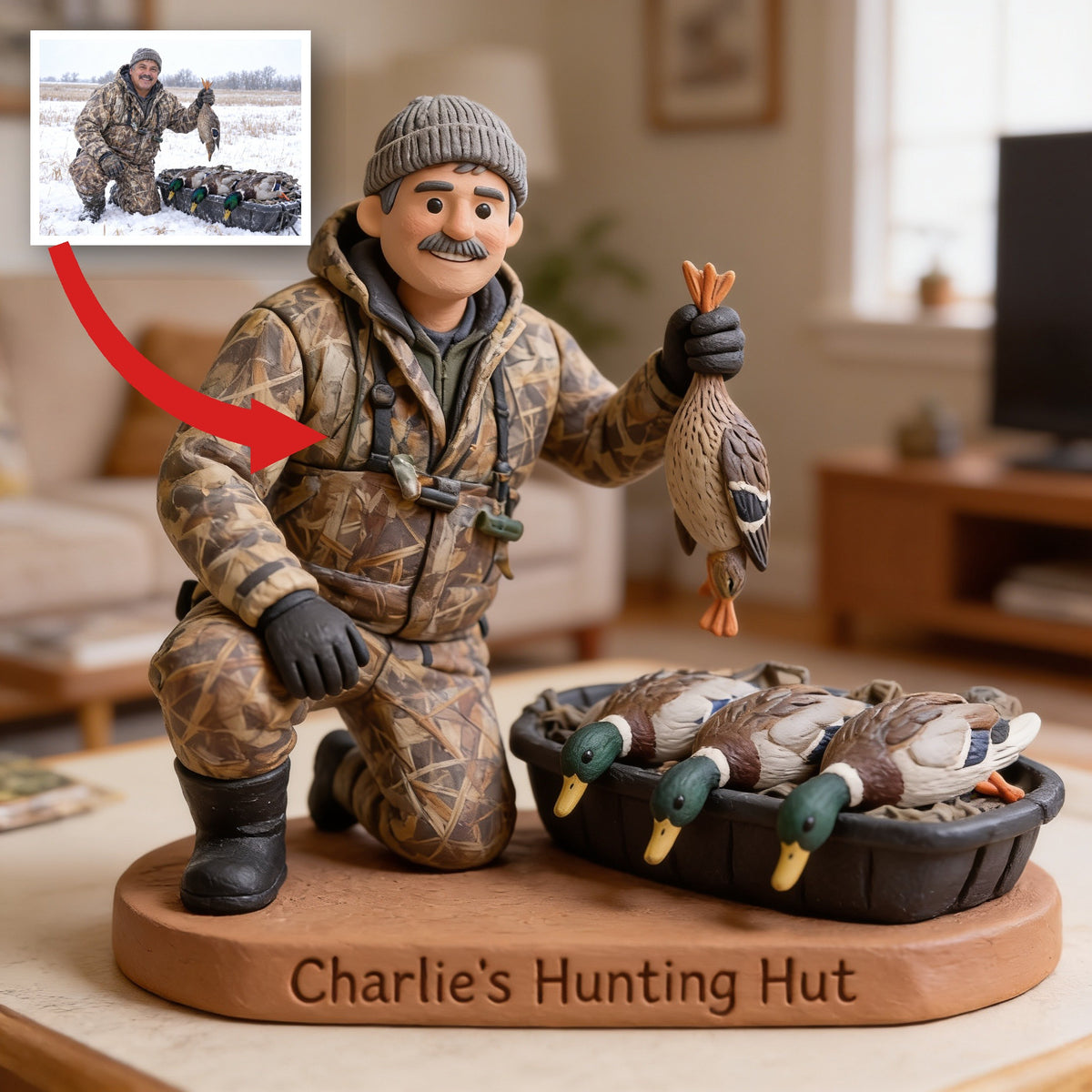 Personalized Middle-Aged Latino Duck Hunter Custom Shaped Acrylic Plaque Hunting Gift