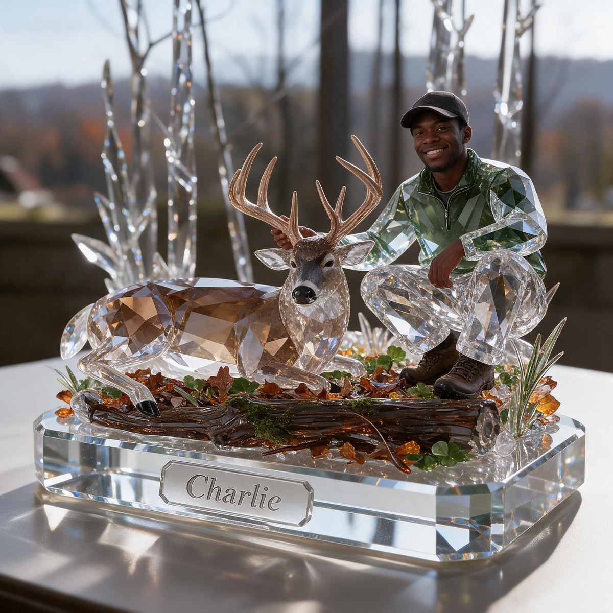 Personalized Black Hunter with Deer Custom Shaped Acrylic Plaque Hunting Gift