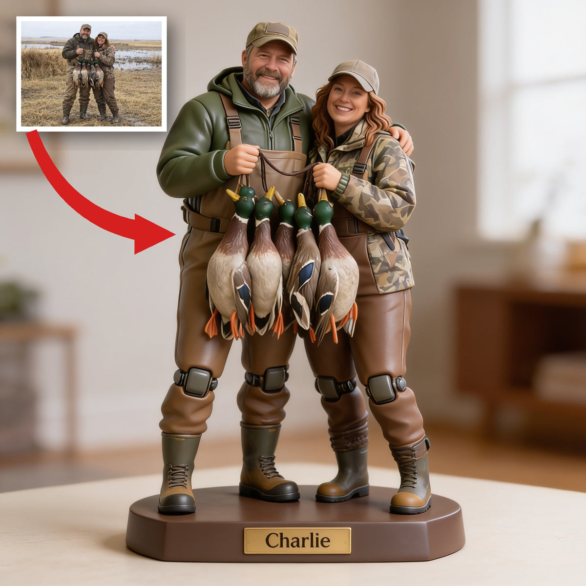 Personalized Middle-aged Duck Hunting Couple Custom Shaped Acrylic Plaque Hunter Gift