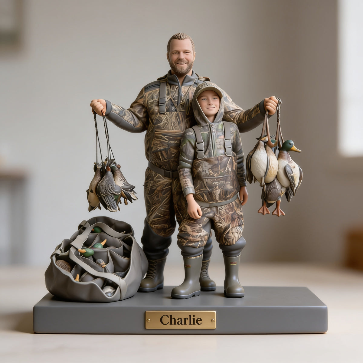Personalized Father and Child Duck Hunters Custom Shaped Acrylic Plaque Hunting Gift