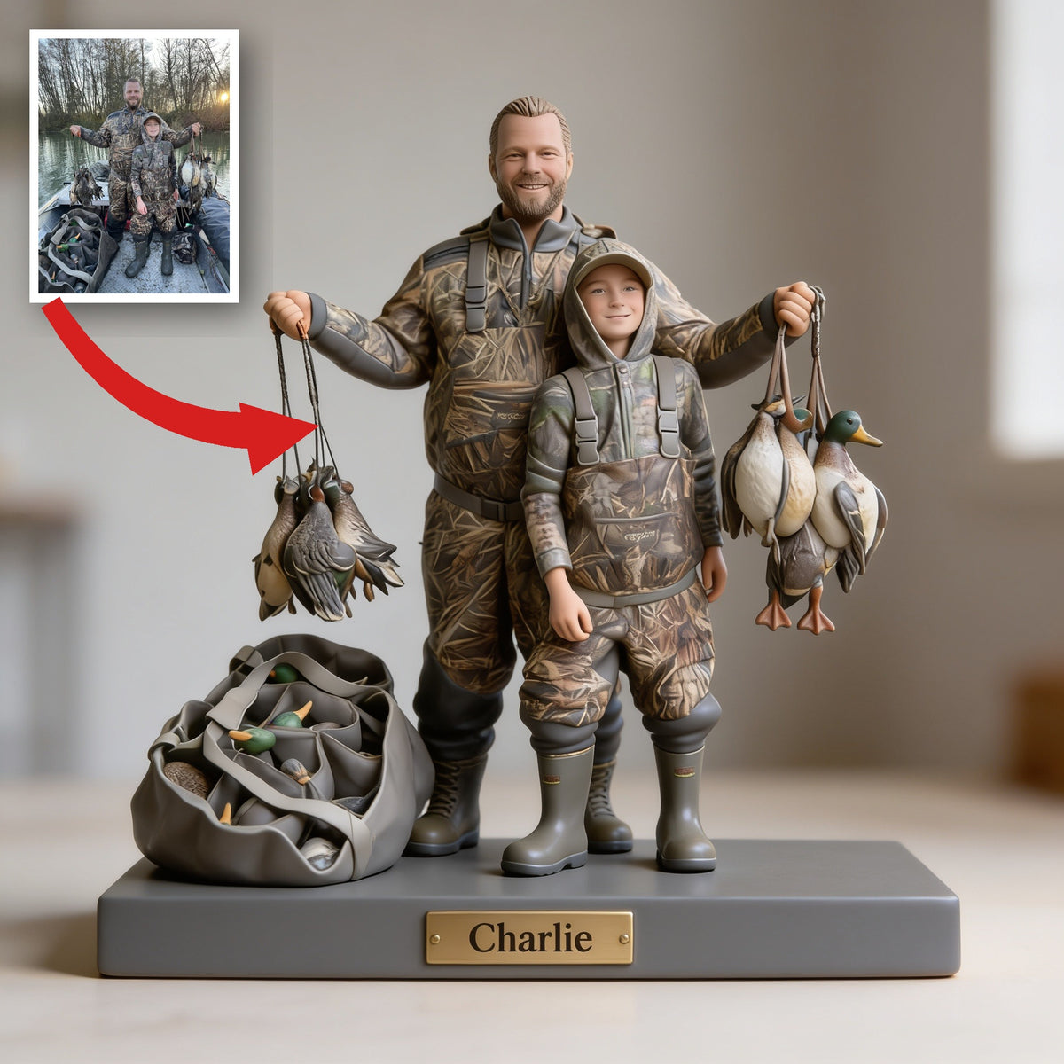 Personalized Father and Child Duck Hunters Custom Shaped Acrylic Plaque Hunting Gift