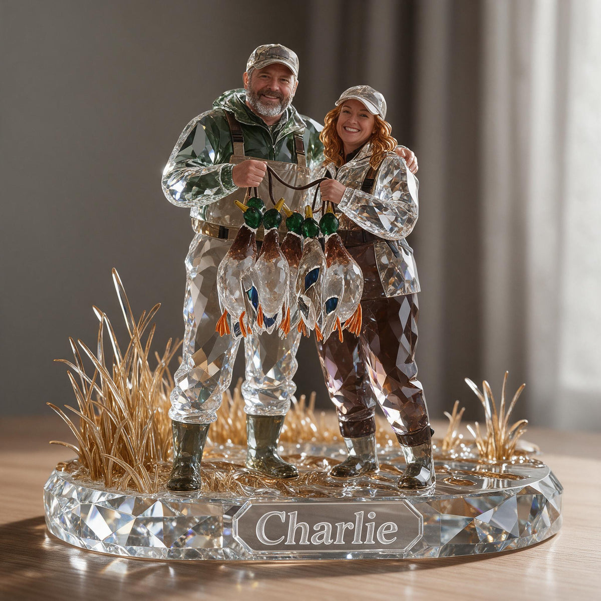 Personalized Middle-aged Duck Hunting Couple Custom Shaped Acrylic Plaque Hunting Gift