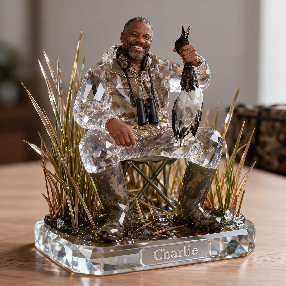 Personalized Middle-Aged Black Duck Hunter Custom Shaped Acrylic Plaque Hunting Decor