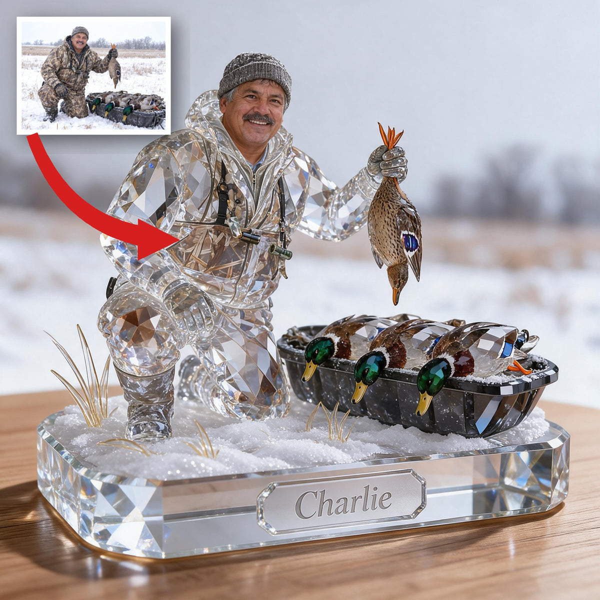 Personalized Middle-Aged Latino Duck Hunter Custom Shaped Acrylic Plaque Hunting Gift