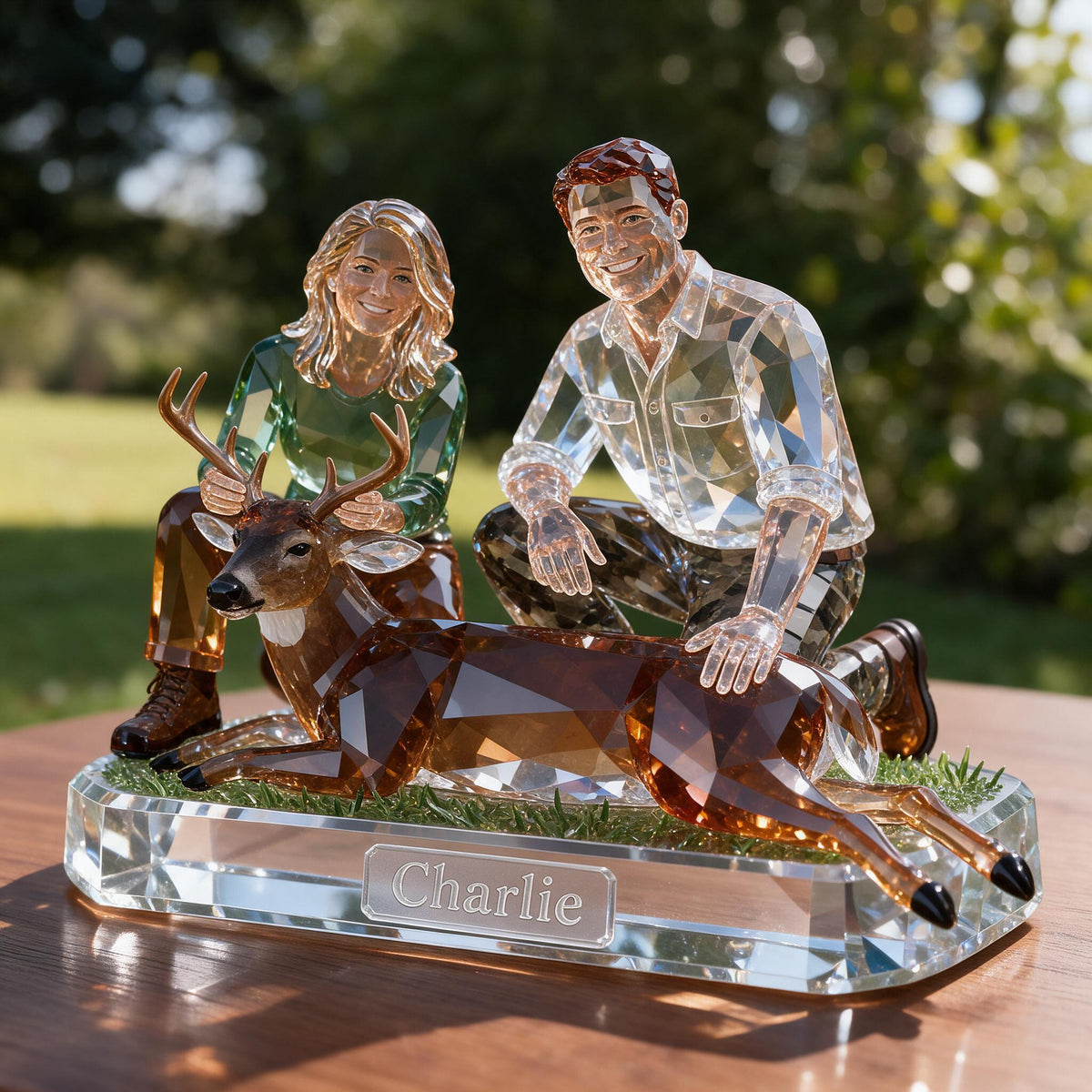 Personalized Middle-Aged Hunting Couple with Deer Custom Shaped Acrylic Plaque Hunting Gift