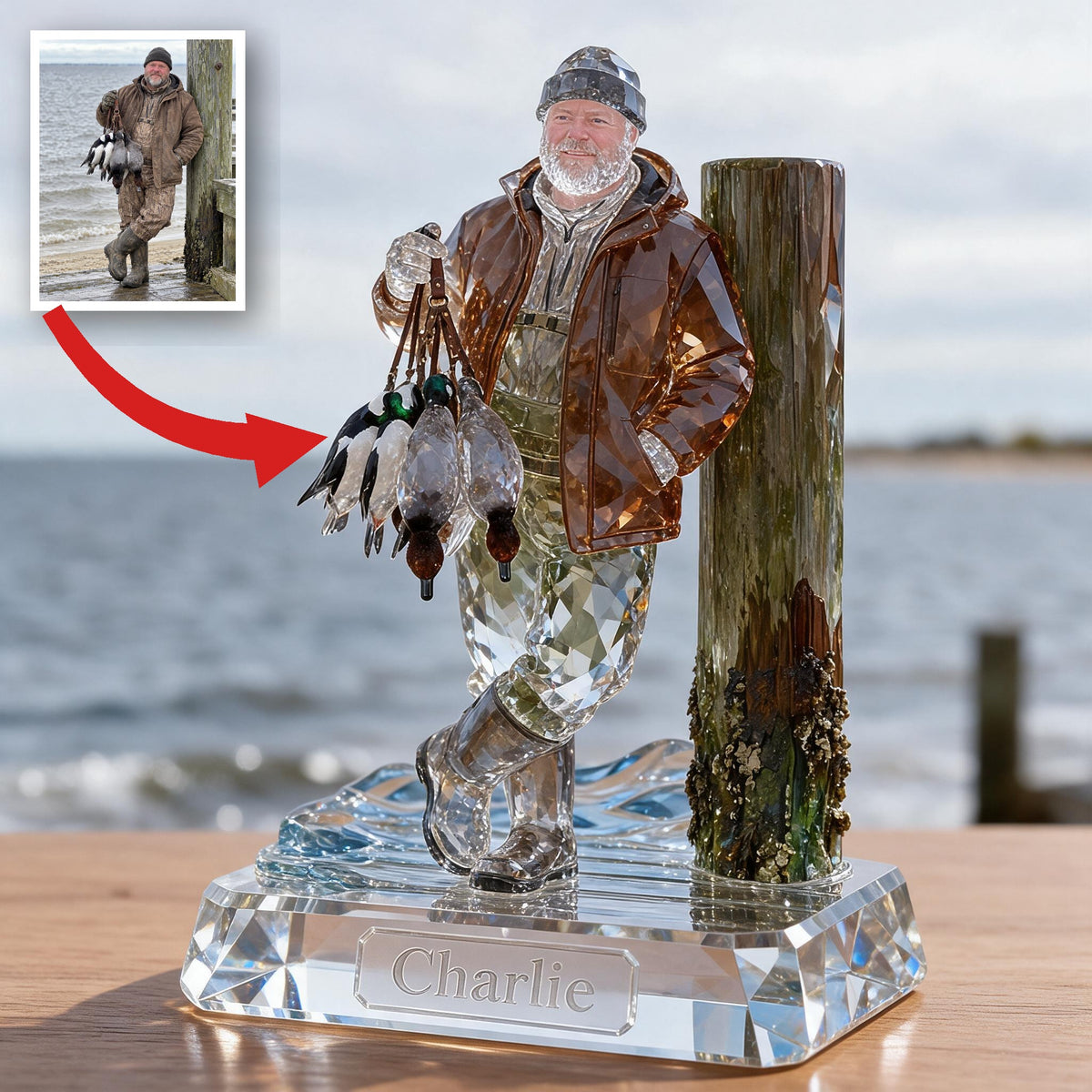Personalized Middle-Aged Duck Hunter Custom Shaped Acrylic Plaque Hunting Gift