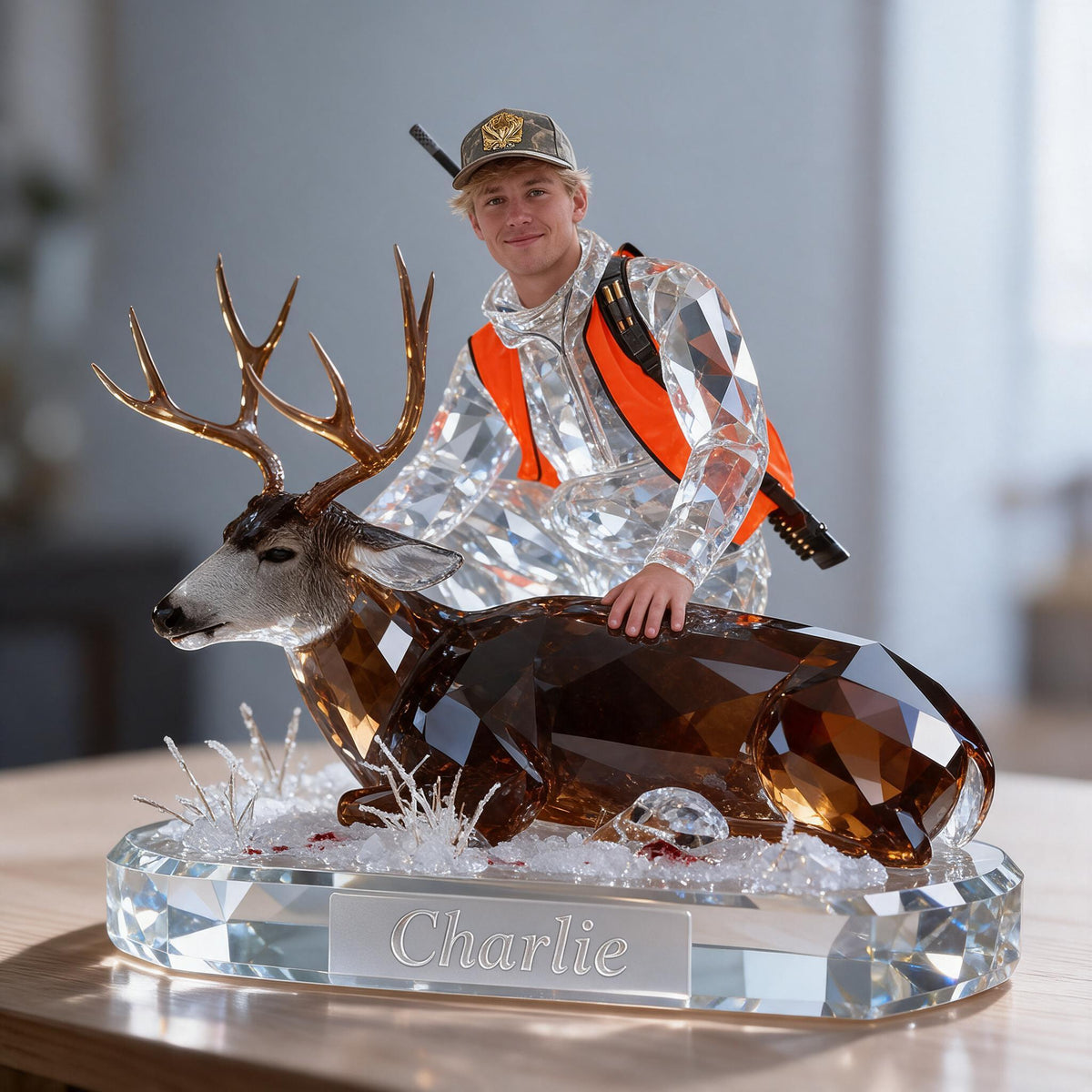 Personalized Hunter with Deer Custom Shaped Acrylic Plaque Hunting Lover Gift