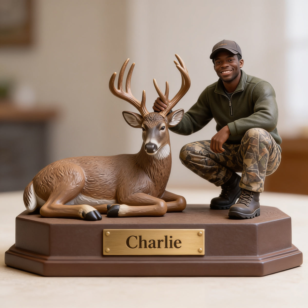 Personalized Black Hunter with Deer Custom Shaped Acrylic Plaque Hunting Gift