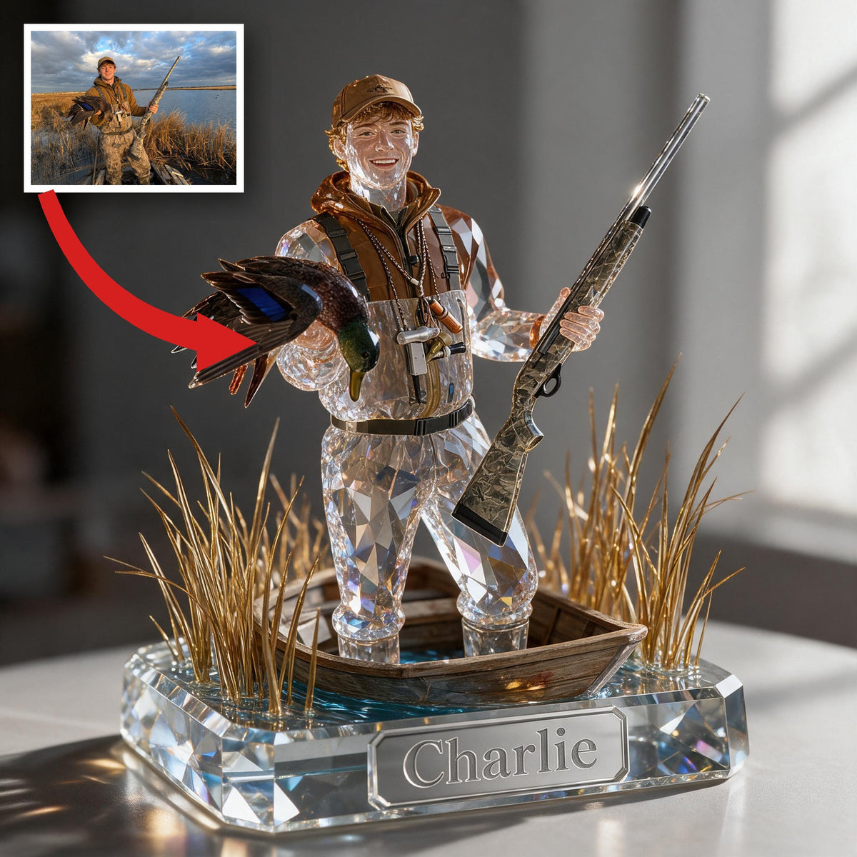 Personalized Duck Hunter Custom Shaped Acrylic Plaque Hunting Gift