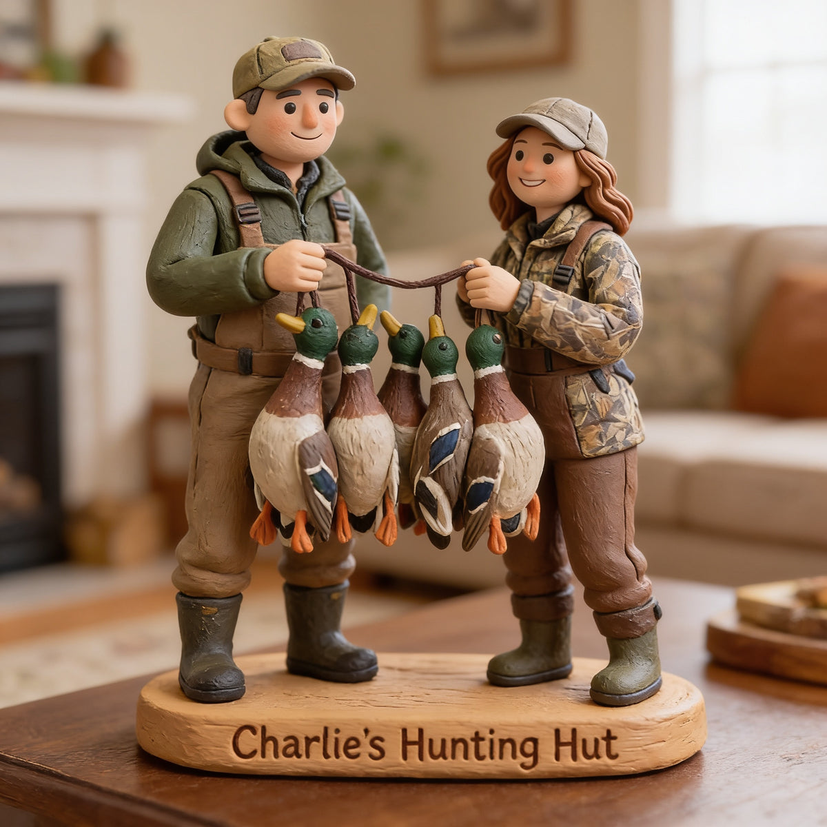 Personalized Middle-aged Duck Hunting Couple Custom Shaped Acrylic Plaque Hunting Gift