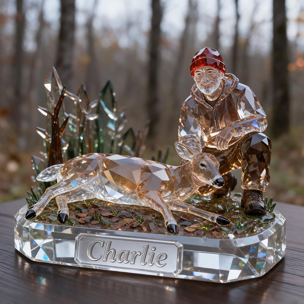 Personalized Middle-Aged Latino Hunter with Deer Custom Shaped Acrylic Plaque Hunting Gift