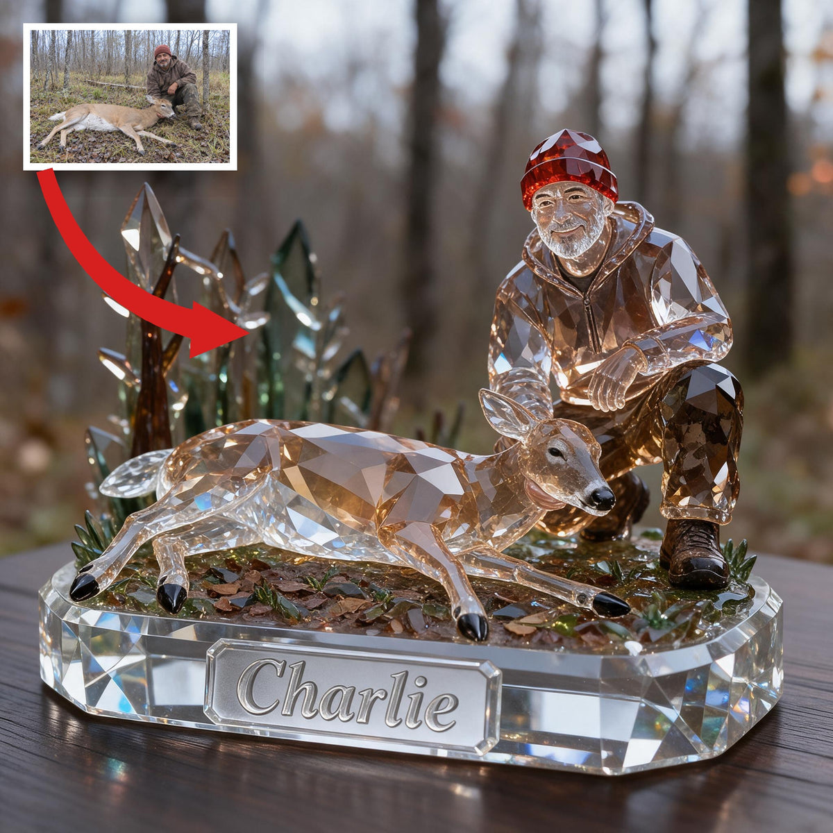 Personalized Middle-Aged Latino Hunter with Deer Custom Shaped Acrylic Plaque Hunting Gift