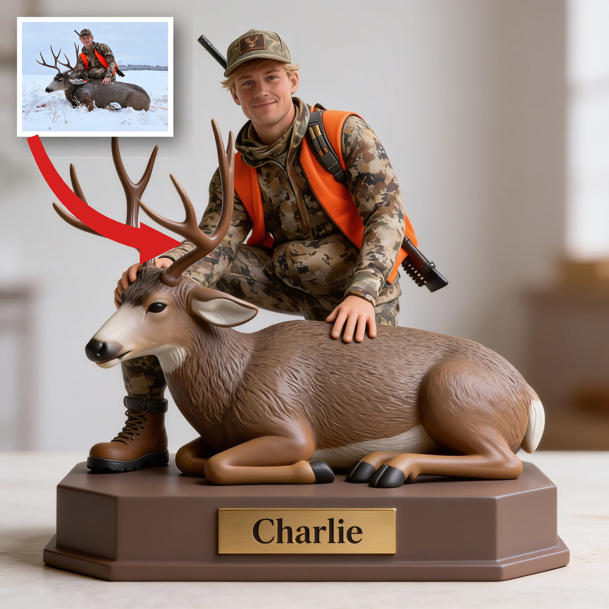 Personalized Hunter with Deer Custom Shaped Acrylic Plaque Hunting Gift