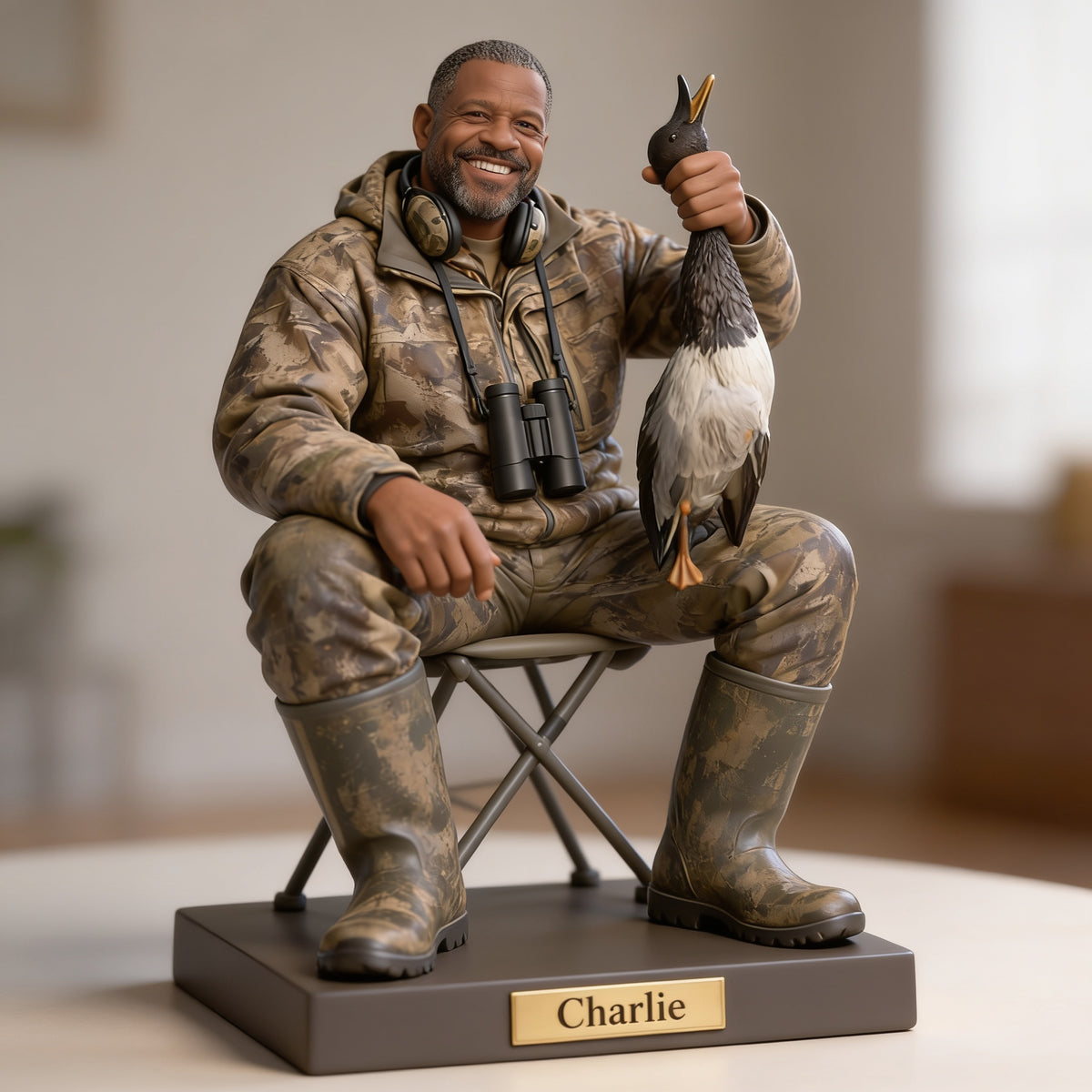 Personalized Middle-Aged Black Duck Hunter Custom Shaped Acrylic Plaque Hunting Gift
