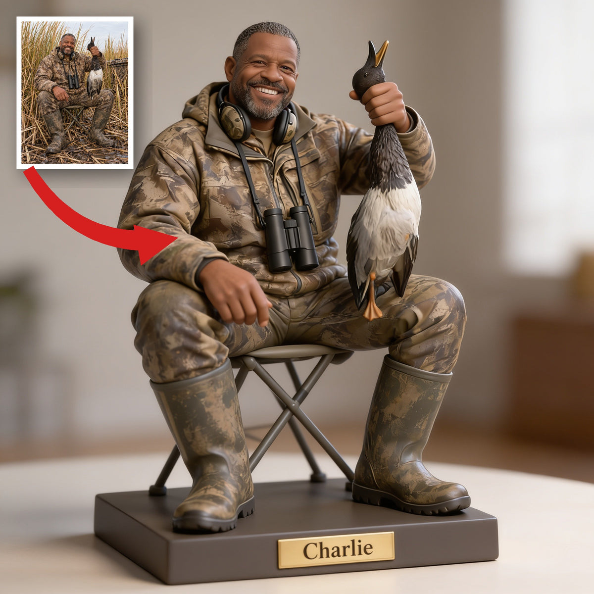Personalized Middle-Aged Black Duck Hunter Custom Shaped Acrylic Plaque Hunting Gift