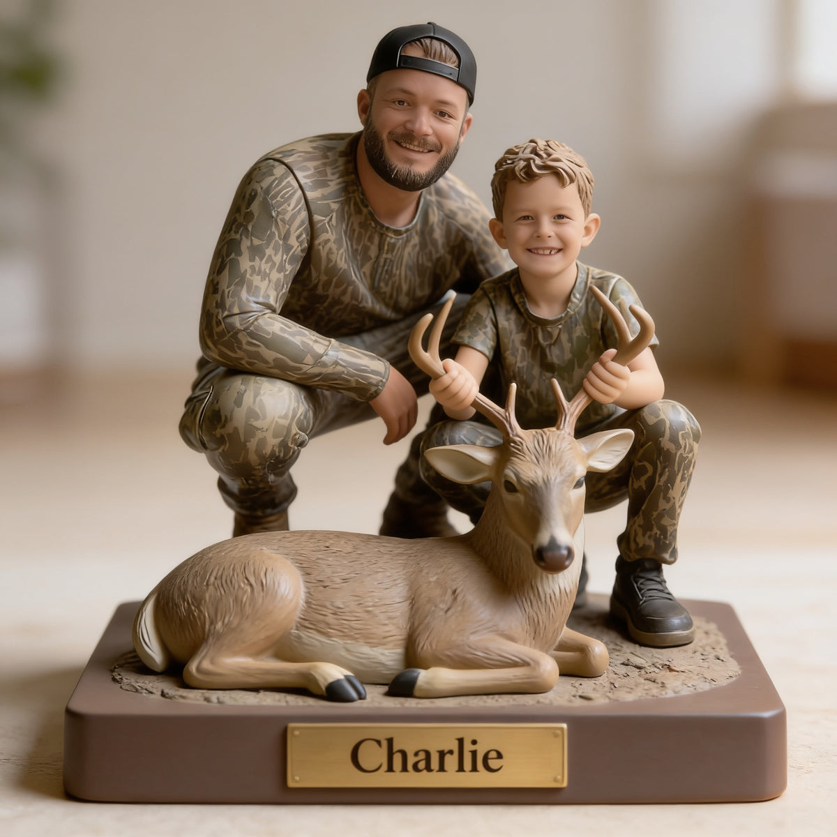 Personalized Hunter and Child with Deer Custom Shaped Acrylic Plaque Hunting Gift