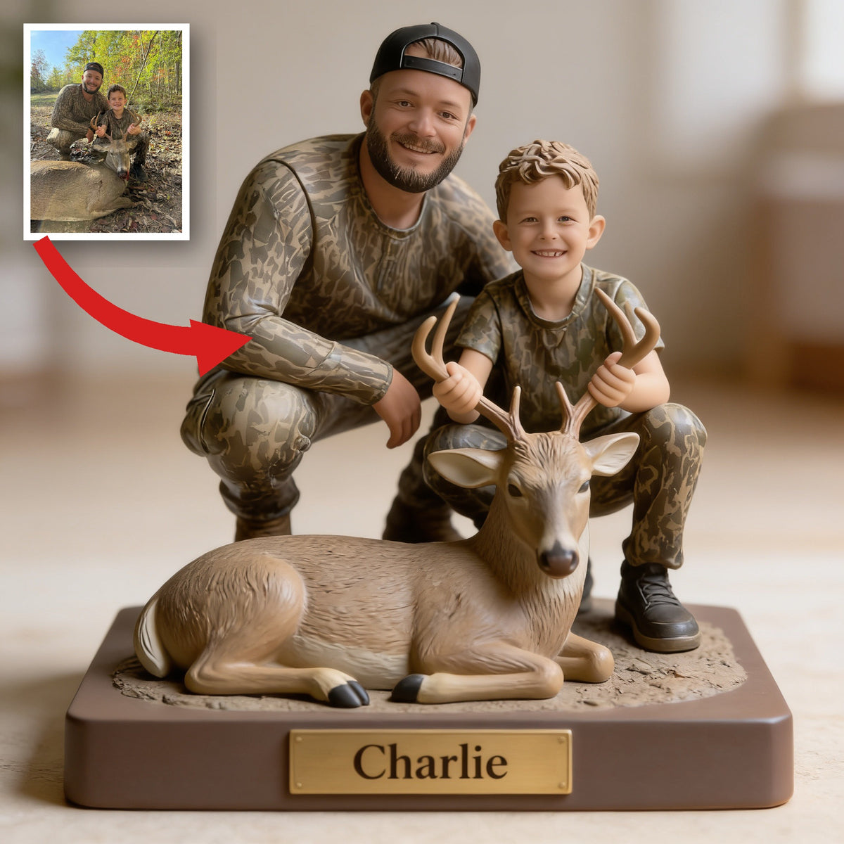 Personalized Hunter and Child with Deer Custom Shaped Acrylic Plaque Hunting Gift