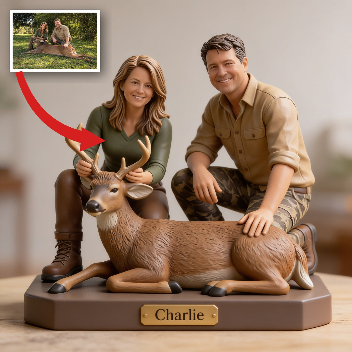 Personalized Middle-Aged Hunting Couple with Deer Custom Shaped Acrylic Plaque