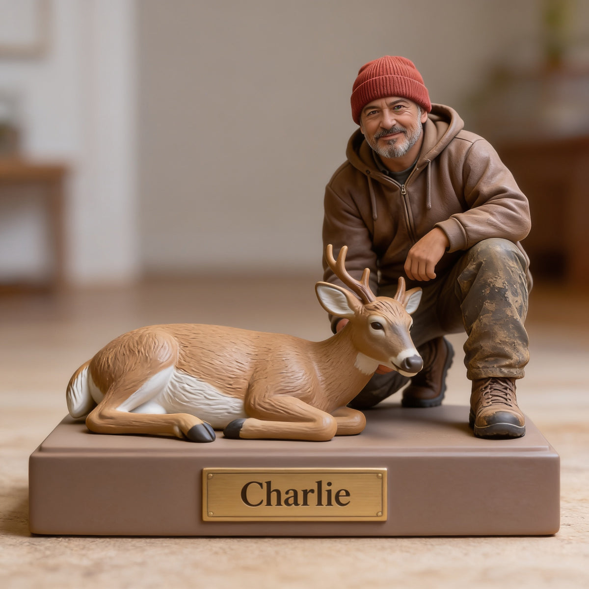 Personalized Middle-Aged Latino Hunter with Deer Custom Shaped Acrylic Plaque Hunting Gift