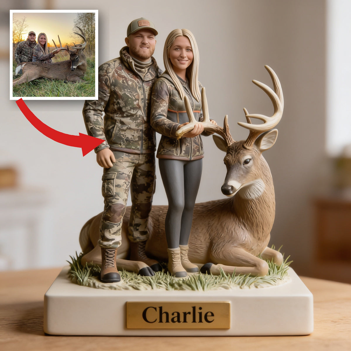 Personalized Hunting Couple with Deer Custom Shaped Acrylic Plaque Hunting Gift