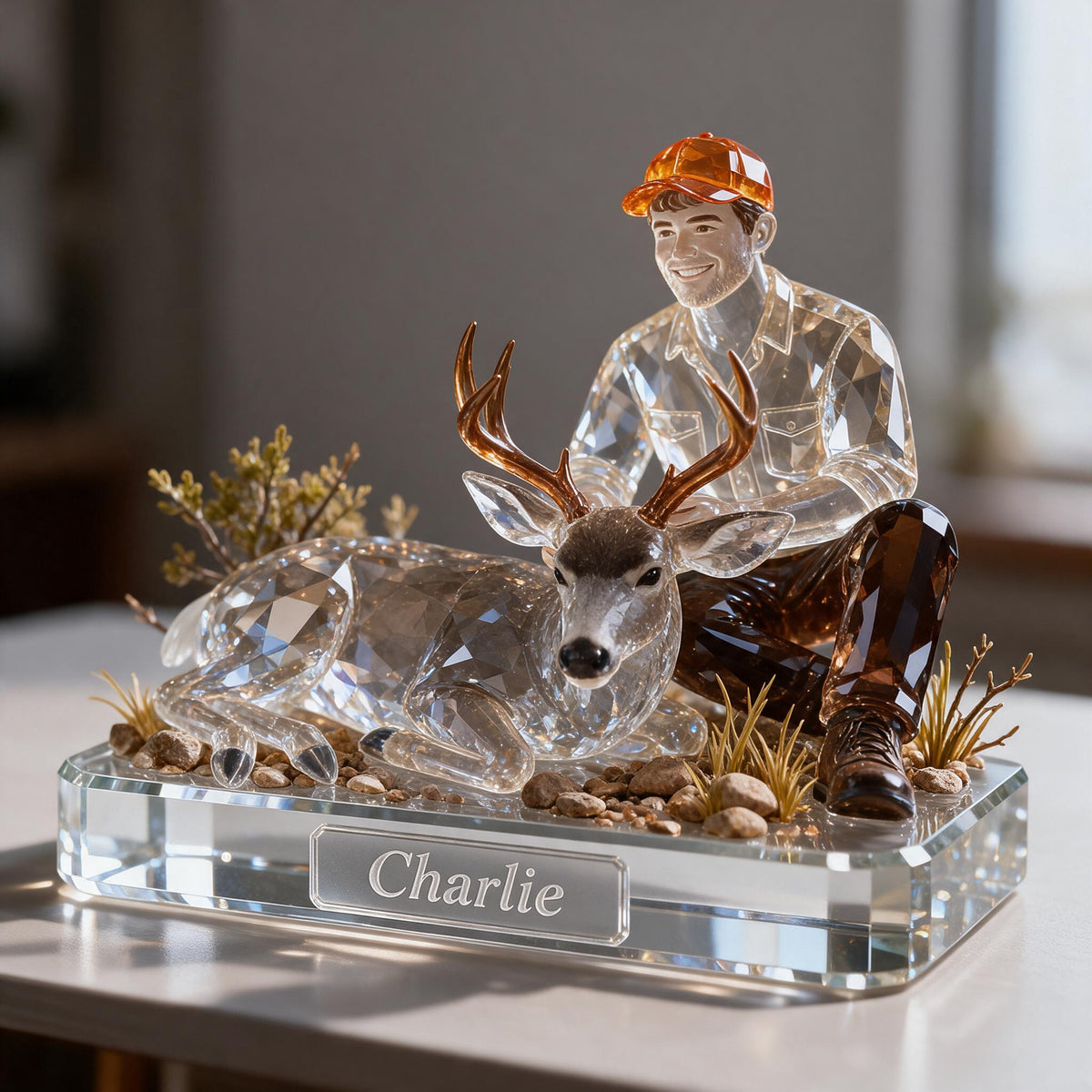 Personalized Latino Hunter with Deer Custom Shaped Acrylic Plaque Hunting Gift