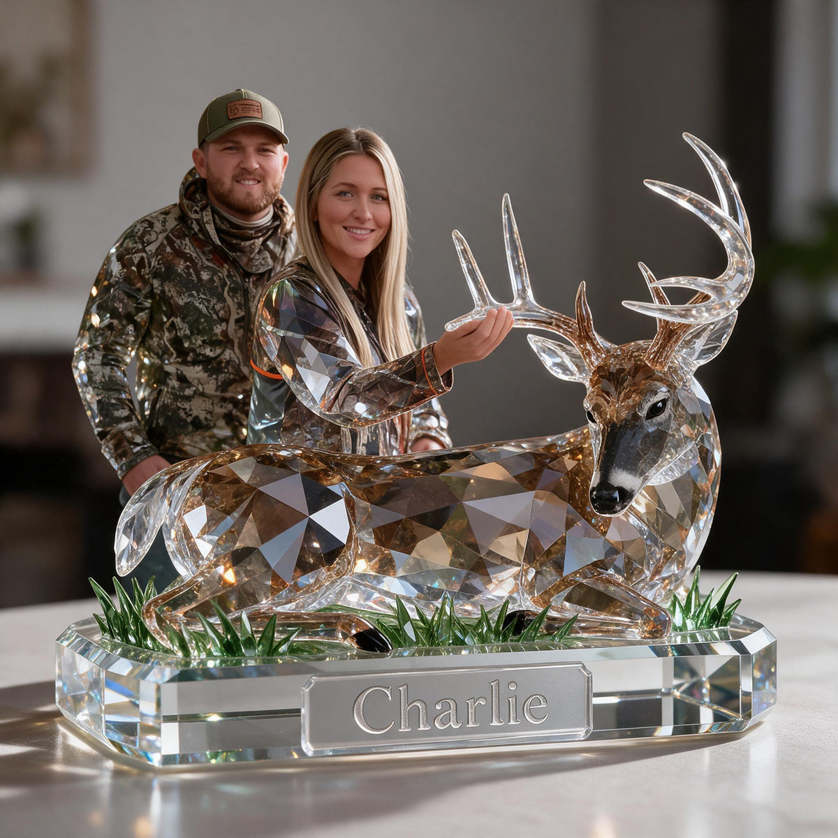 Personalized Hunting Couple with Deer Custom Shaped Acrylic Plaque Hunting Gift