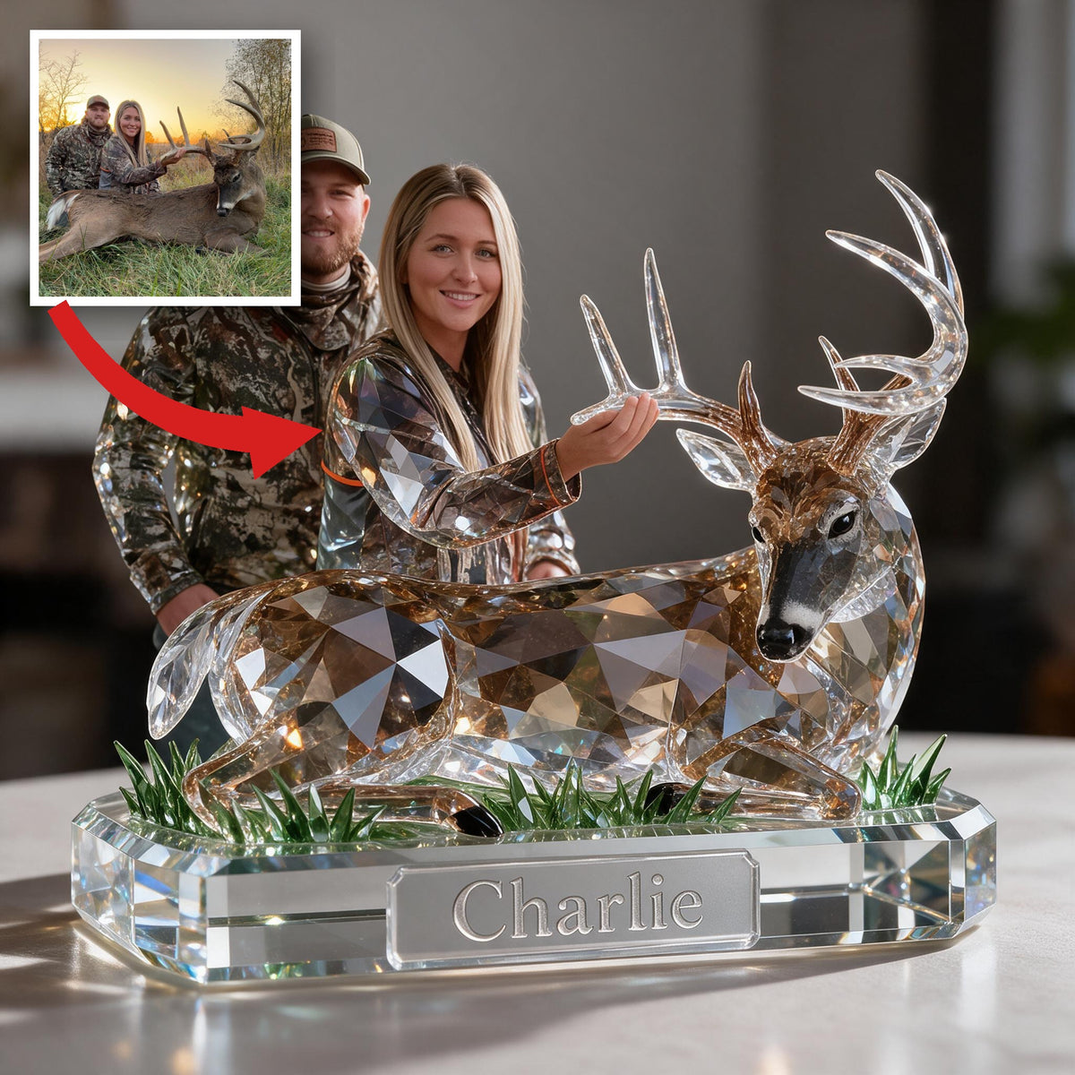 Personalized Hunting Couple with Deer Custom Shaped Acrylic Plaque Hunting Gift