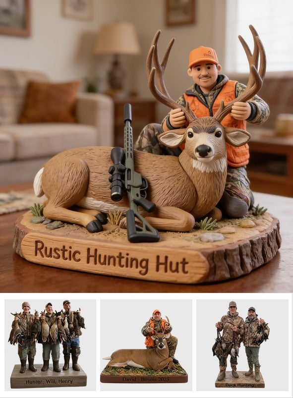 Personalized Middle-Aged Hunter with Deer Shaped Acrylic Plaque Hunting Gift