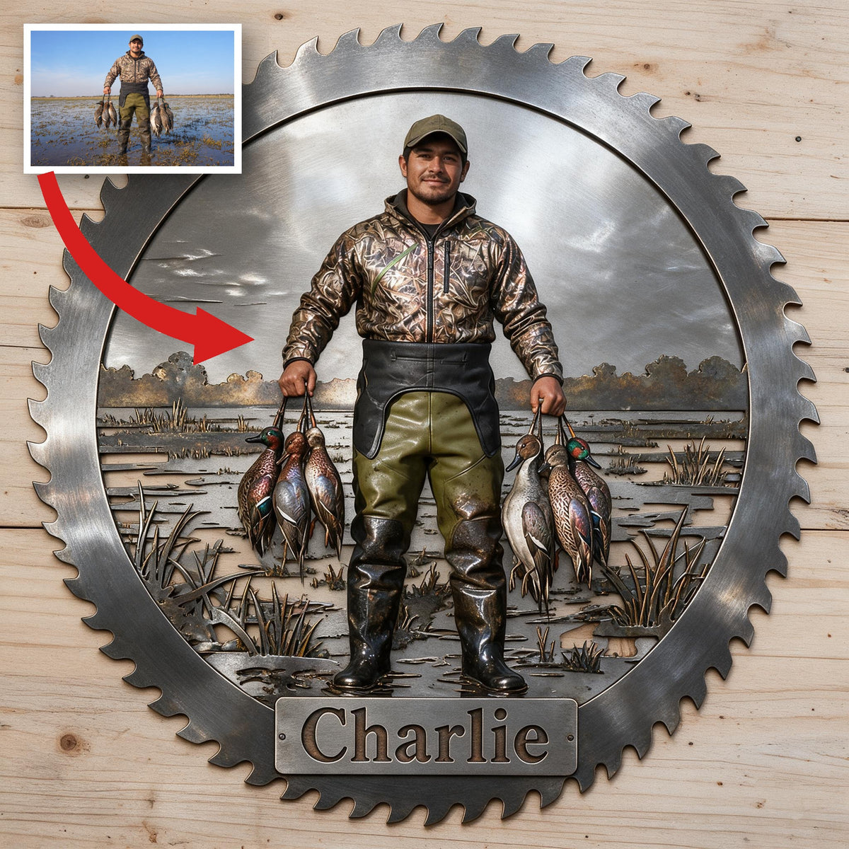 Personalized Latino Duck Hunter 3D Cut Metal Sign Hunting Wall Decor