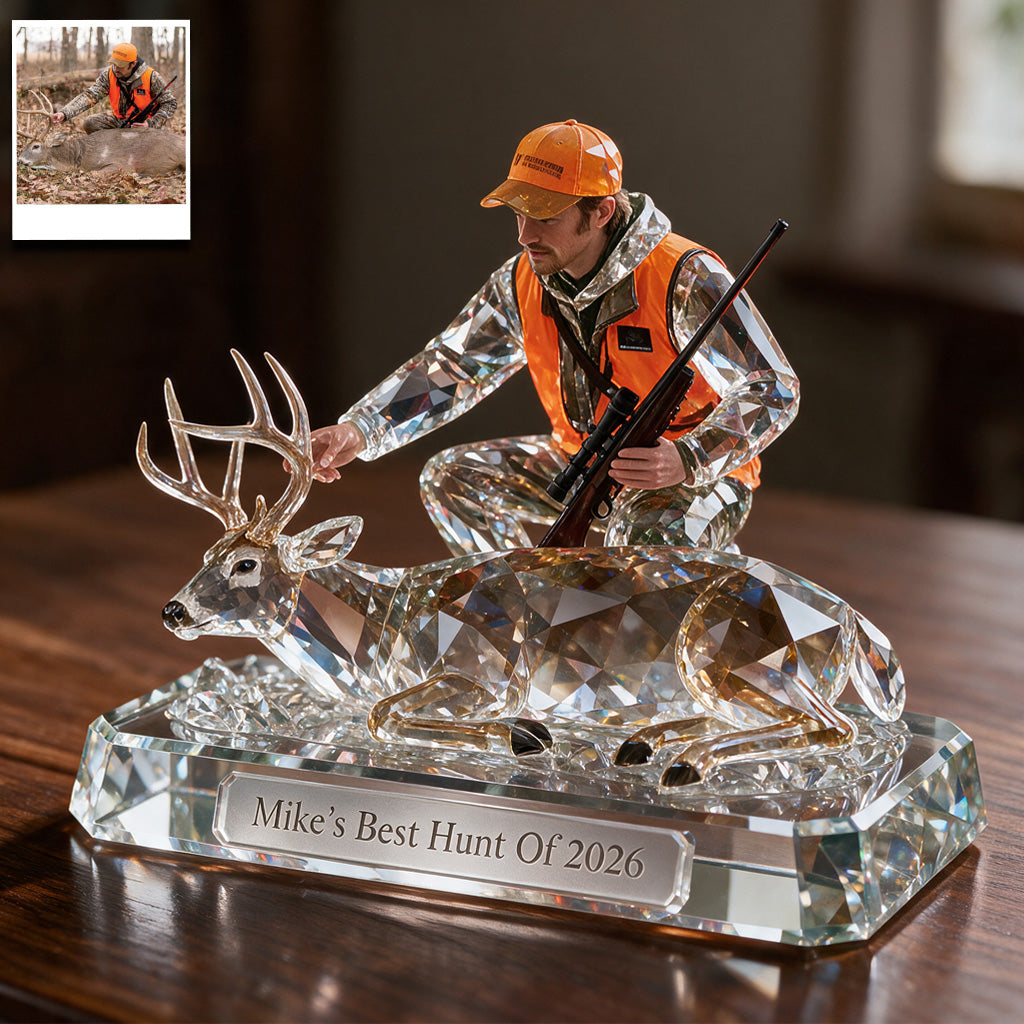 Personalized Middle-Aged Black Hunter with Deer Custom Shaped Acrylic Plaque Hunting Gift