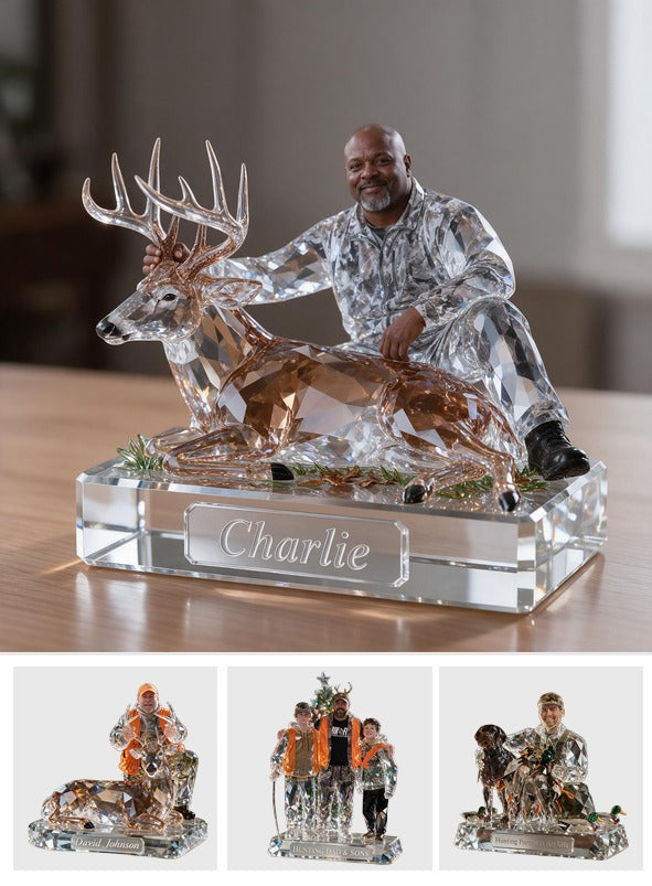 Personalized Middle-Aged Black Hunter with Deer Custom Shaped Acrylic Plaque Hunting Gift