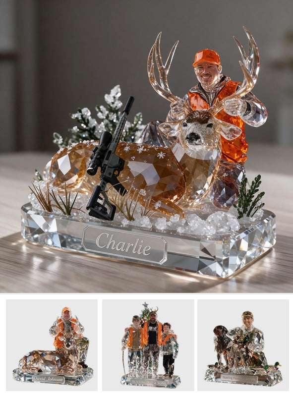 Personalized Middle-Aged Hunter with Deer Custom Shaped Acrylic Plaque Hunting Gift